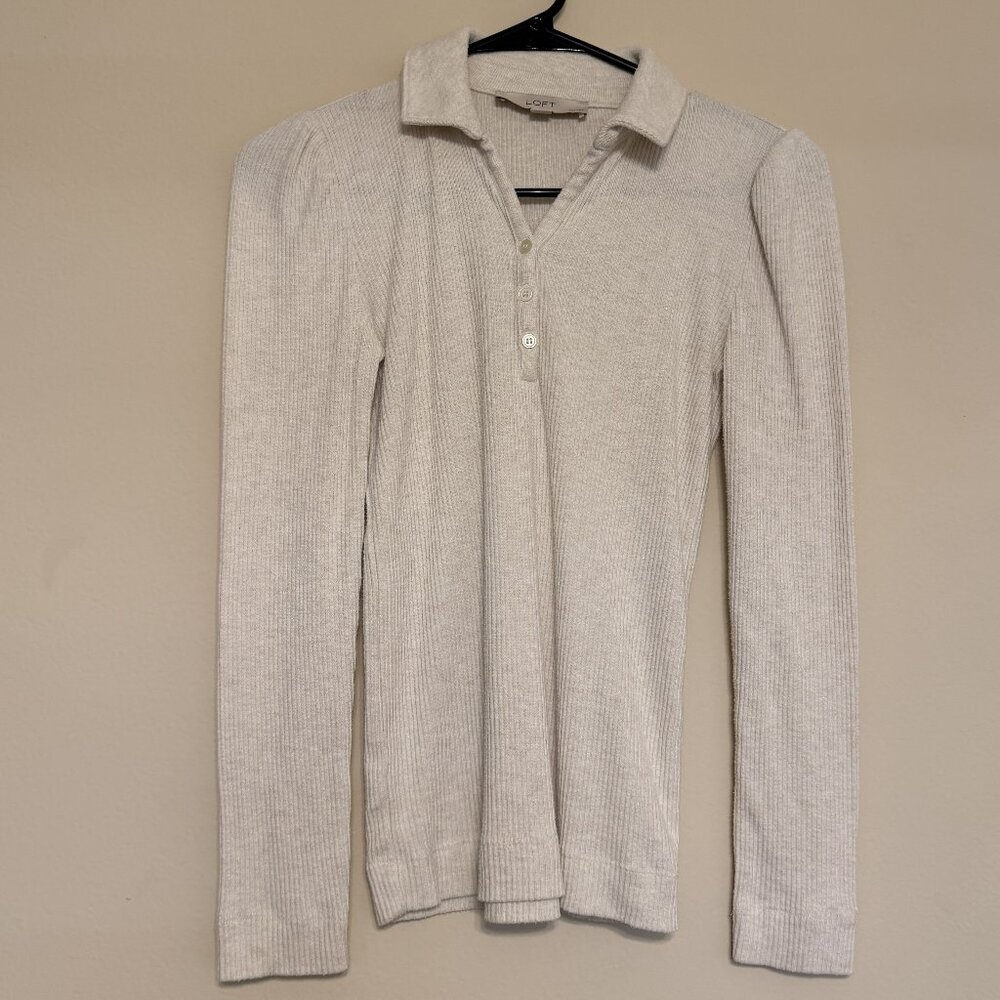 LOFT Loft cream Johnny collar shirt Size Petite XXSP